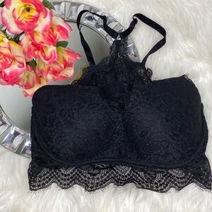PINK Victoria’s Secret Black Lace Halter Racer Back Push Up Bralette S P D-DD